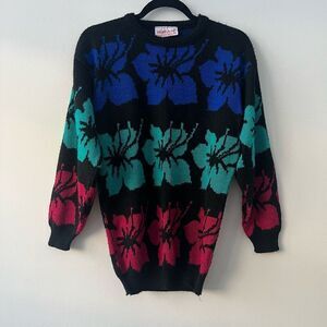 Jamenits Women's Floral Crew Neck Multicolor Pullover Sweaters Size Medium